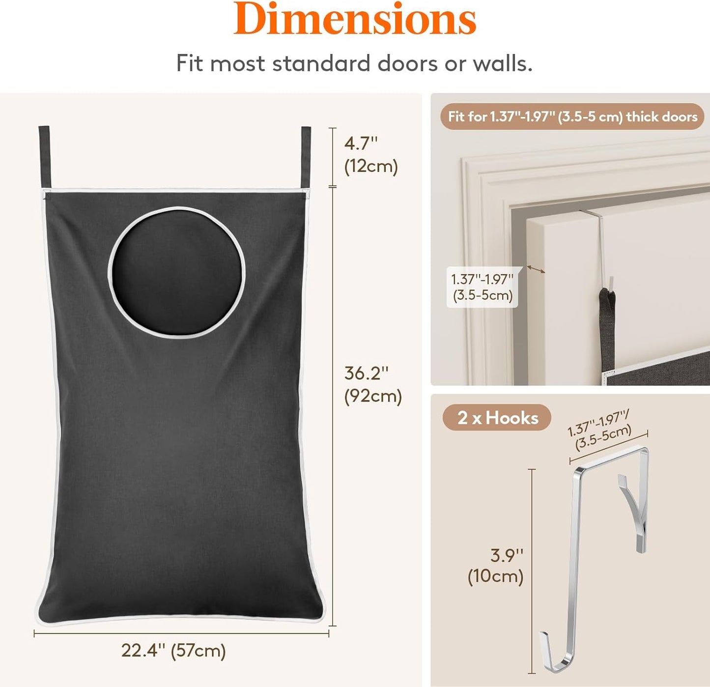 Lifewit 2 Pack Over Door Laundry Hamper, Large Collapsible Hanging Laundry Hamper, Hanging Laundry Basket Bag for Bathroom Bedroom Dirty Clothes Storage Organizer, Dark Gray - NestledHome