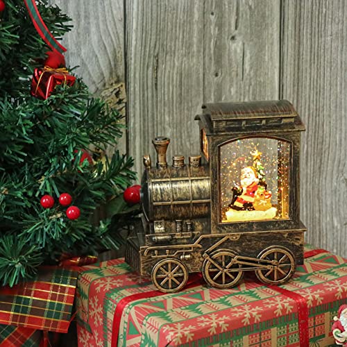 Christmas Snow Globe Lantern Train Water Swirling Glitter with 6H Timer