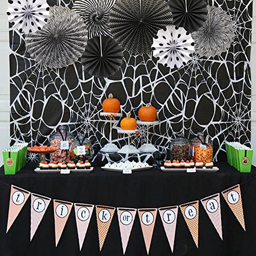 6 Pack Black Round Hanging Paper Fans Party Decorations