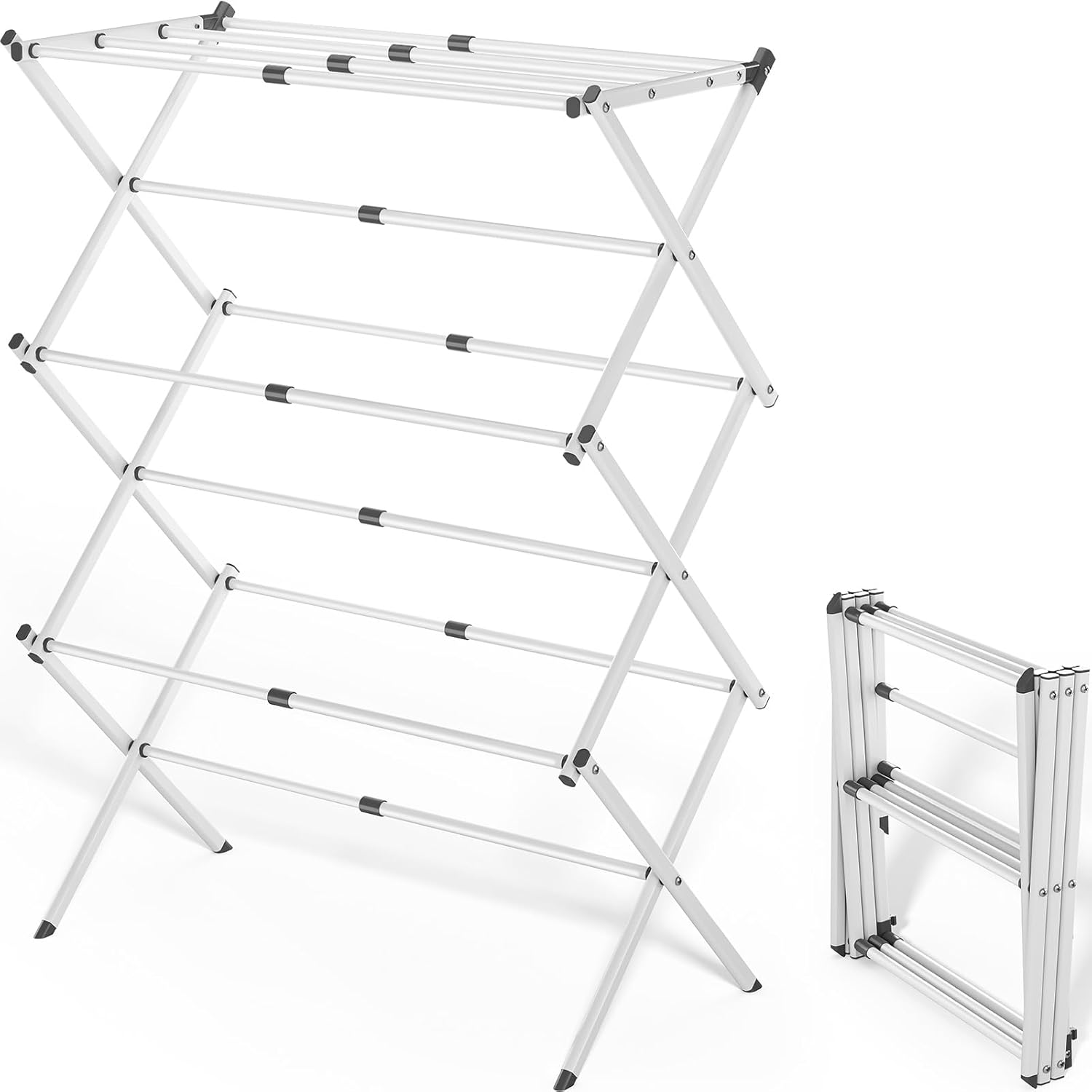 APEXCHASER Clothes Drying Rack, 3-Tier Laundry Drying Rack for Clothes, Expandable Metal Clothing Dryer, Collapsible Towel Rack, Air Drying Rack, White - NestledHome