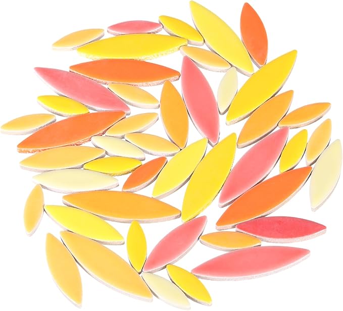 uxcell Ceramic Mosaic Tile, About 200g Teardrop Leaf Tile Mosaic Block for Handicrafts Artwork, White/Red/Pink/Yellow