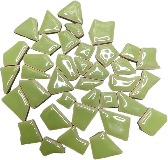 Mosaic Tiles 200g/7.05oz(Approx. 155-170pcs) Porcelain Mosaic Tiles 1-2.5cm 0.4mm Thickness Ceramic Mosaic Stones DIY Mosaic Craft Material(Light Green)