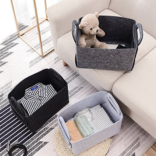 Storage Basket Felt Storage Bin Collapsible& Convenient Box Organizer with Carry Handles for Office Bedroom Closet Babies Nursery Toys Laundry