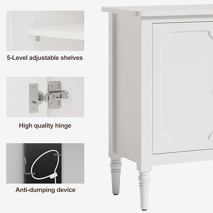 RoyalCraft Buffet Sideboard Table Set of 2, 59'' Mid Century Modern Console Table, Media Cabinet with 4 Doors, Accent Cabinet Wood Sideboard, for Entryway, Living Room, Dining Room, Satin White