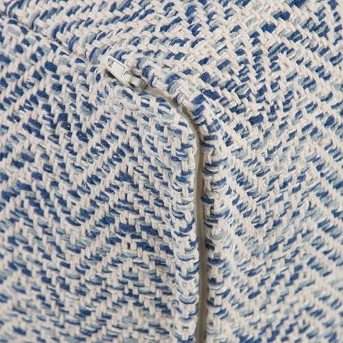 Nate 20" Wide Square Pouf in Blue Handwoven Cotton