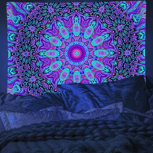 Blacklight Mandala Tapestry for Bedroom
