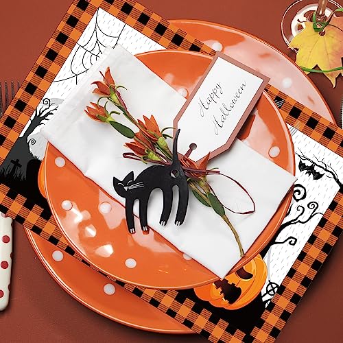 100 Pcs Halloween Placemats Pumpkin Ghost Buffalo Plaid Paper 14x10