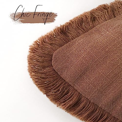 Decorative Linen Fringe Throw Pillow Covers 20×20 Inch (2 Count)