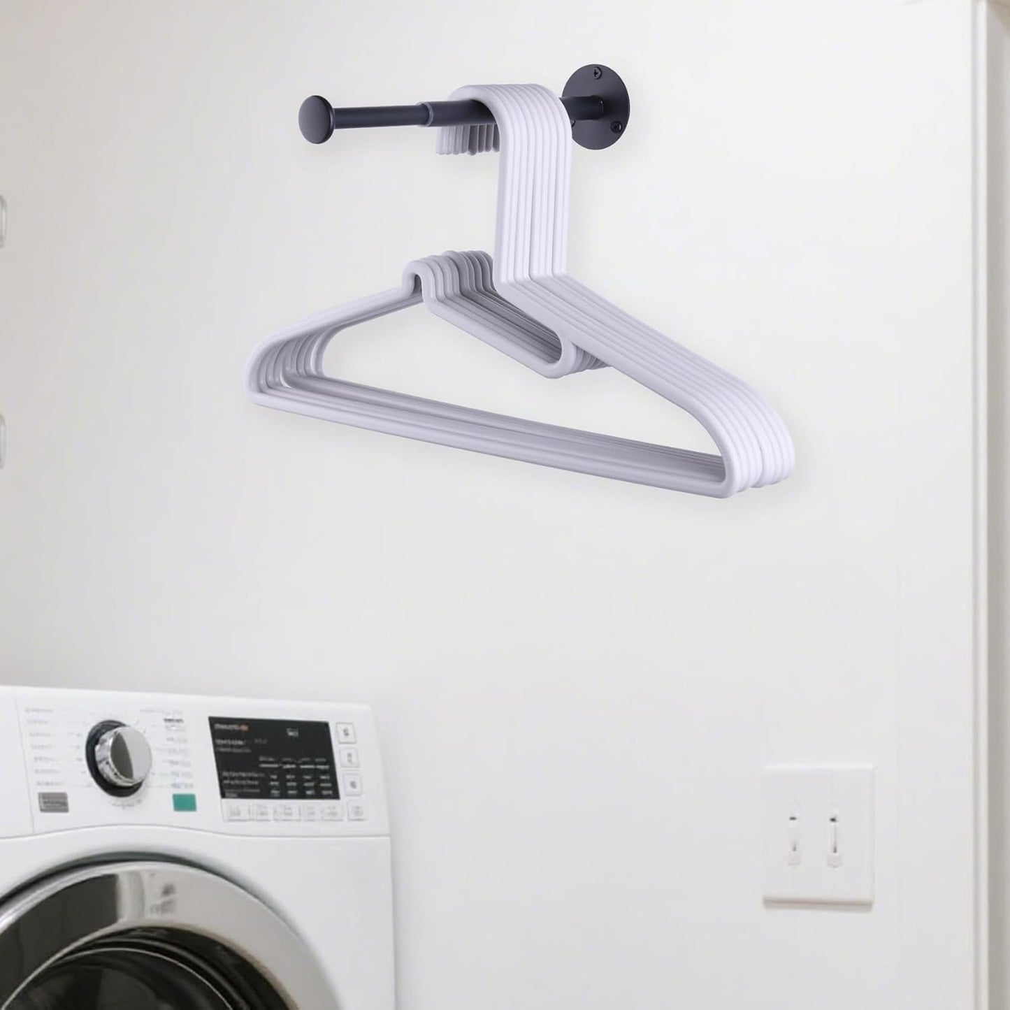 4 Pack Retractable Hanger Holder for Laundry Room, Wall Mount Organizer Rack for Lightweight Clothes, Space Saving Laundry Hook Rod, Keep Empty Hangers Handy, Black - NestledHome
