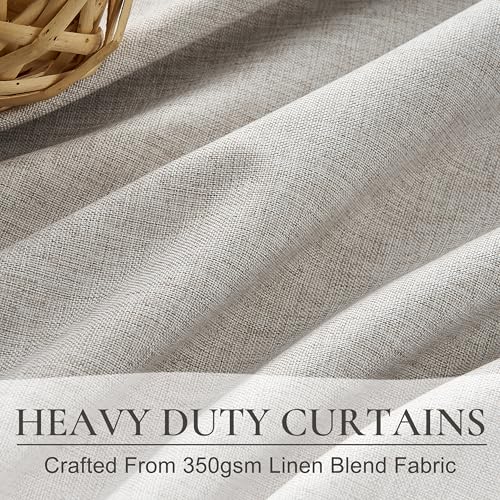 Grey Beige Viral Thick Linen Blackout Curtains 90 Inches Long for Bedroom (2 Count)