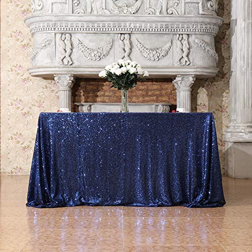 Sequin Tablecloth 60x102 Inch Navy Blue for Wedding Party