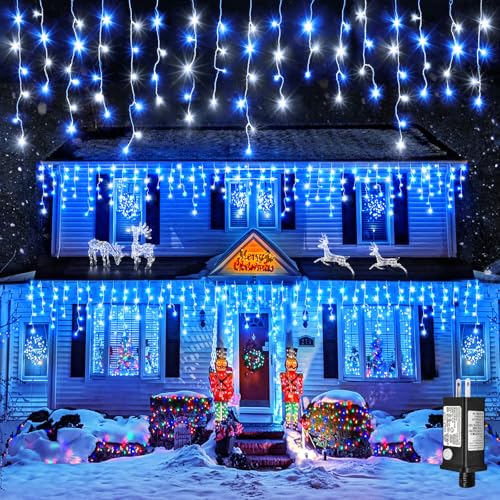 33FT Icicle Lights for Outside 400 LED Blue and White Christmas Lights