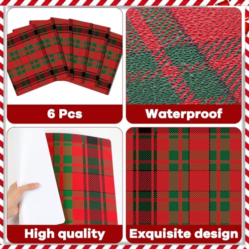 Christmas Plastic Placemats Set of 6 Red and Green Table mats 17×13×0.04in (6 Count)