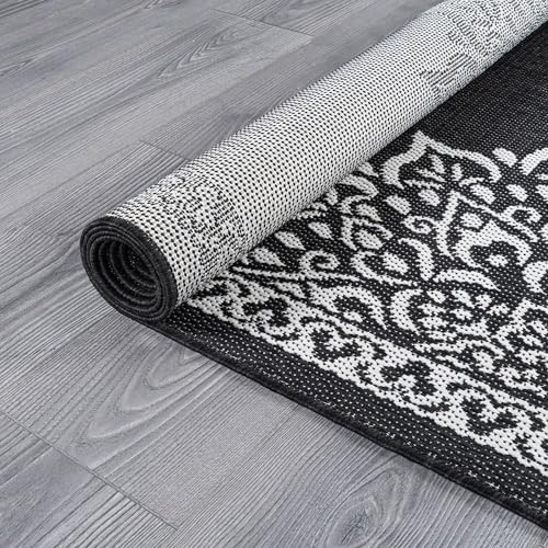 Outdoor Rug 8x10 Medallion Black White Modern Area Rugs for Indoor and Outdoor Patios