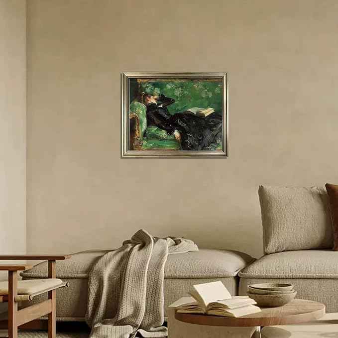 Framed Vintage Oil painting Woman Reading Canvas Print Poster Moody Canvas Wall Art for Living Room Bedroom Decor Home Artwork