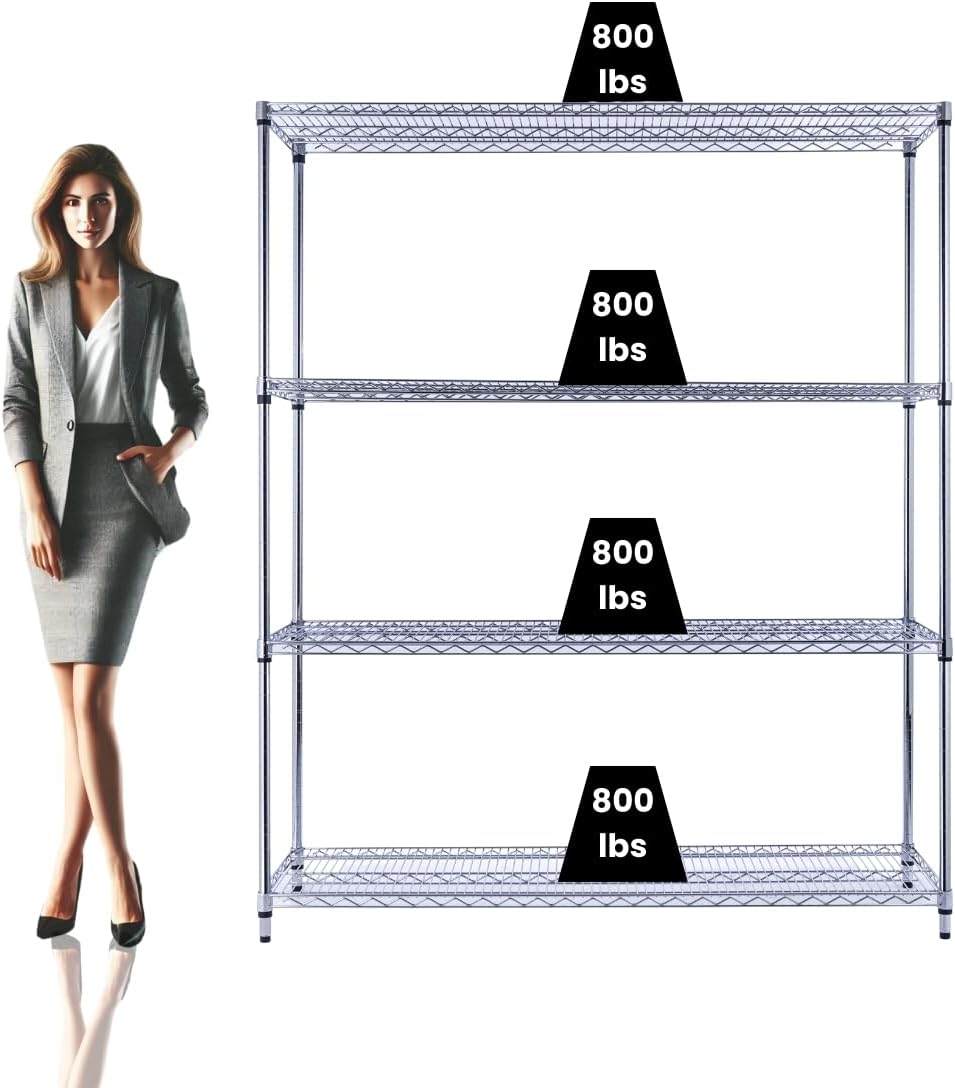 60"x18"x72" Chrome Premium Metal Steel Wire Shelving 4-Tier NSF 3200 LBS MAX Capacity Heavy Duty Storage Rack for Garages, Commercial Spaces, Hospitals, & Schools w/Premium Wheels - NestledHome