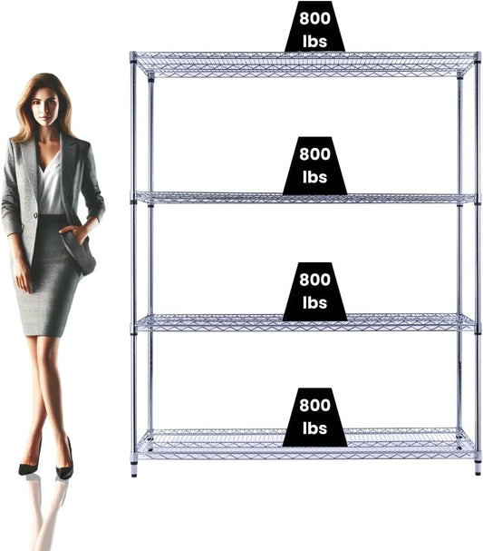 60"x18"x72" Chrome Premium Metal Steel Wire Shelving 4-Tier NSF 3200 LBS MAX Capacity Heavy Duty Storage Rack for Garages, Commercial Spaces, Hospitals, & Schools w/Premium Wheels - NestledHome