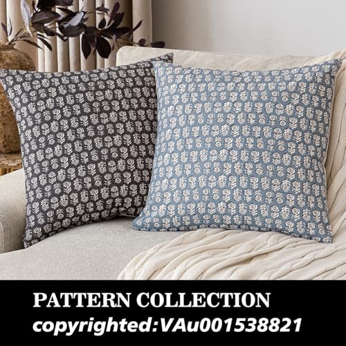 Decorative Floral Print Throw Pillow Covers 22×22 Dusty Blue (2 Count)