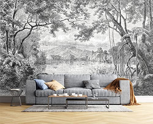Black and White Tropical Rainforest wall Mural Wallpaper for Bedroom 103" x 69" (49 Sq Ft)