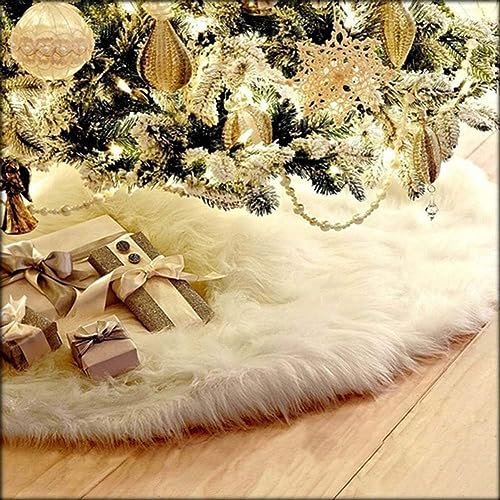 72 Inch Faux Fur Christmas Tree Skirt White Plush Skirt for Merry Christmas Party Christmas Tree Decoration