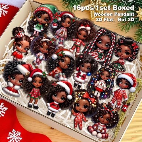 16 Pcs African American Girl Christmas Ornaments (16 Count)