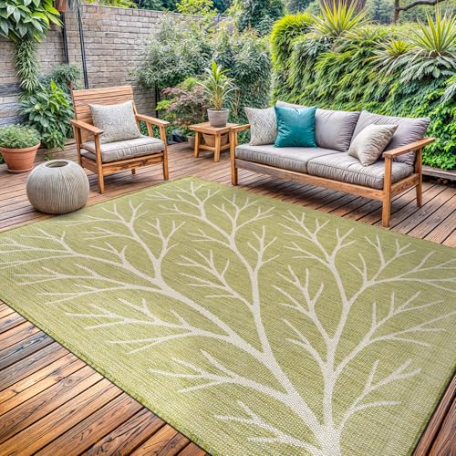 Washable Indoor Outdoor Rug 9x12 Modern Area Rugs Branch Pattern Non Shedding Waterproof Easy Clean Patio Deck Porch Living Room Bedroom Garden RV (108 Sq Ft)
