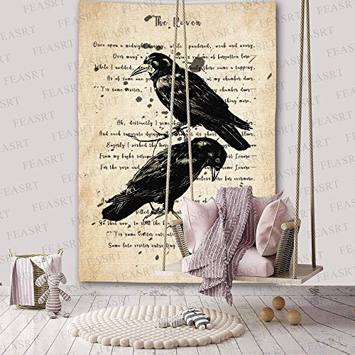 Raven Tapestry Wall Decor Vintage Poe Gothic Rustic Home Room Raven Wall Hanging 40x60inch for Living Room Bedroom Dormitory Office