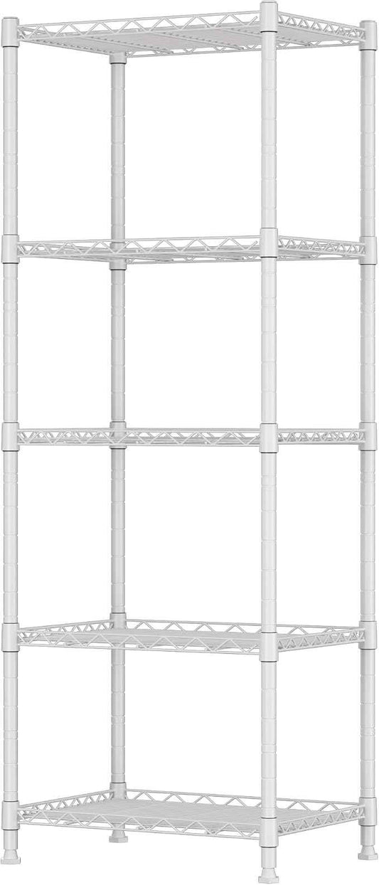 REGILLER 5-Wire Shelving Metal Storage Rack Adjustable Shelves,Standing Storage Shelf Units for Laundry Bathroom Kitchen Pantry Closet(White,11.8" D x 16.6" W x 53.5" H)