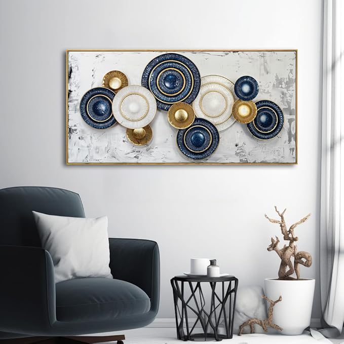 Wall Art Simple Wall Decor Blue and Yellow Canvas Painting Abstract Wall Art for Bedroom Living Room Dining Room Home Office Decor 20"x40" with Framed