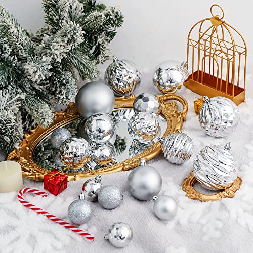 24ct Silver Christmas Ornaments for Tree Decorations (24 Count)