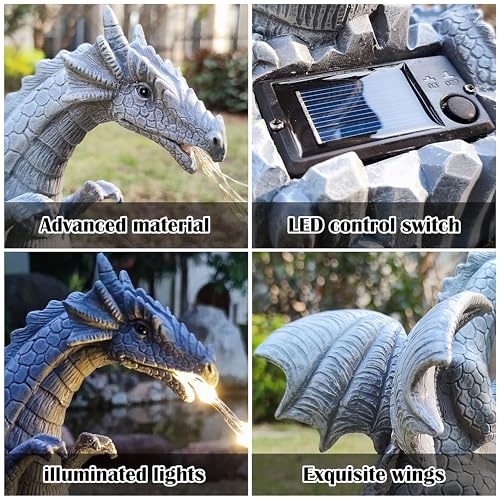 Dragon Solar Garden Statues Outdoor Decoration with LED Light Strings