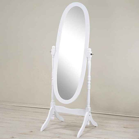 Full Length Mirror with Stand, Swivel Adjustable Oval Wood Cheval Floor Mirror, Dressing Cheval Mirror for Bedroom Livingroom, Interior Gift Idea (White)