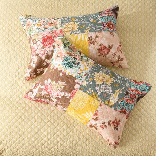 Cotton Bedspread Luxury Vintage Paisley Floral Patchwork Quilt Yellow Bedding Sets