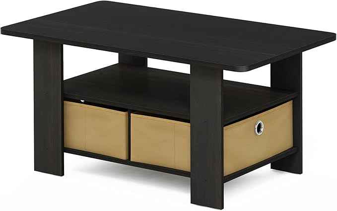 Furinno Coffee Table with Bins, Espresso/Brown