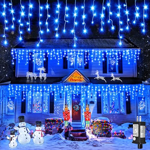 33FT Icicle Lights for Outside 400 LED Blue Christmas Lights Outdoor