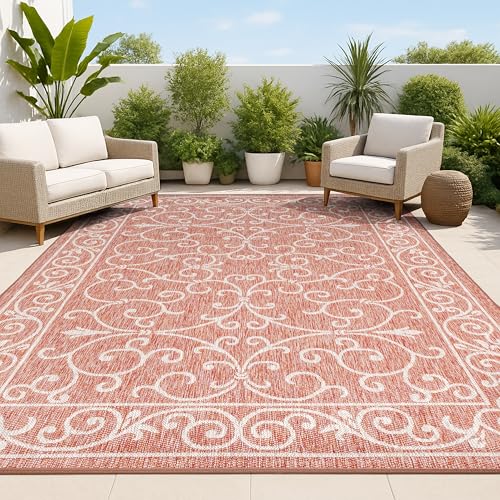 Vintage Filigree Indoor Outdoor Area Rug 3X5 Red