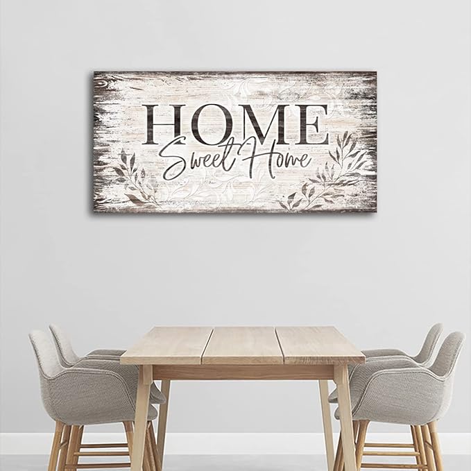 Home Sweet Home Wall Art Sign Large Dark Brown Farmhouse Wall Sign for Living Room Decoration Wooden Board Design Canvas Prints Modern Rustic Artwork Leaf Pictures Wall Decor 20" x 40"