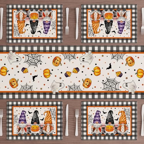 Halloween Gnome Round Placemats Set of 4 Table Decor 12x18 Inch