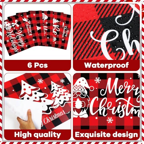 Christmas Placemats Set of 6 Red and Black Plastic Table Mat 17×13×0.04in (6 Count)