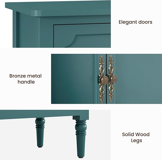 RoyalCraft 59" Buffet Cabinet with Storage, Vintage Sideboard with Adjustable Shelves & Carved Handle, Mid Century Modern Painted Credenza Coffee Bar for Kitchen, Dining Room, Turquoise Blue