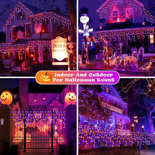 131FT 1280LED Orange Purple Halloween Lights Outdoor 8Modes Plug