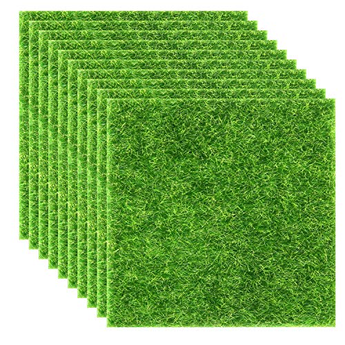 10 Pieces Fake Grass for Crafts Fairy Garden 6 x 6 Inches Artificial Garden Grass for Miniature Ornament Dollhouse DIY Decoration (10 Count)