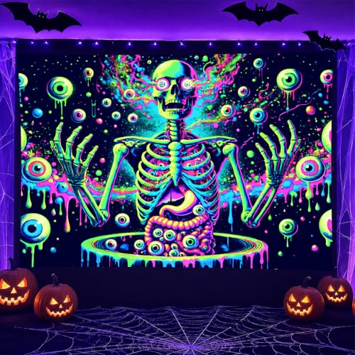 Blacklight Tapestry Skull Eyeball Wall Art 78 x 59 Inch