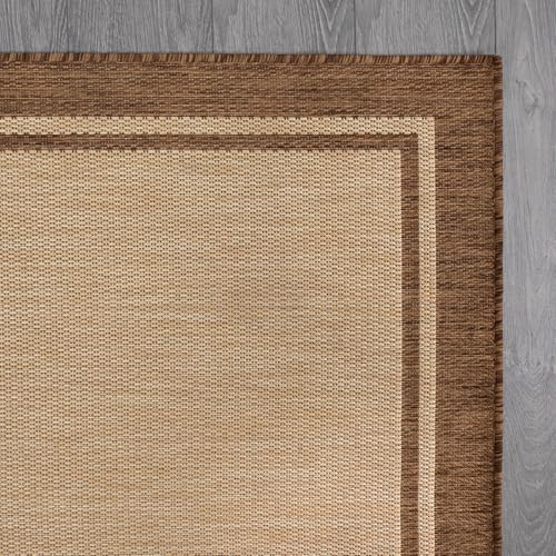 Outdoor Rug 8x10 Bordered Natural Brown Modern Area Rugs for Indoor and Outdoor Patios (80 Sq Ft)