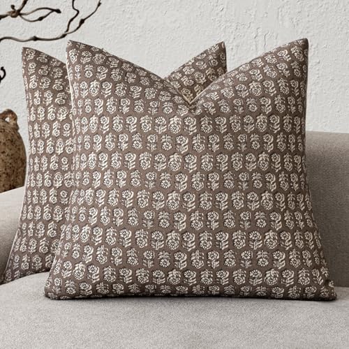 Decorative Floral Print Throw Pillow Covers 24×24 Inch (2 Count)