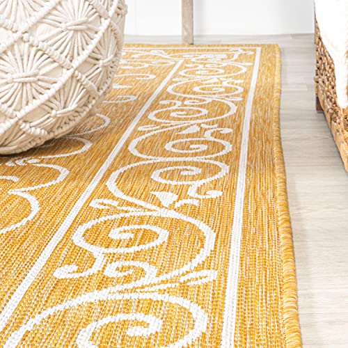 Vintage Filigree Indoor Outdoor Runner Rug 2X8 Yellow