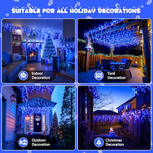 800 LED Blue Icicle Christmas Lights Outdoor