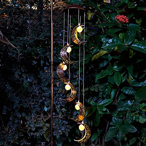 Solar Moon Wind Chimes Outdoor Solar Lights Windchimes Waterproof Hanging Decorations Gifts for Garden Patio Birthday Thanksgiving Home Party