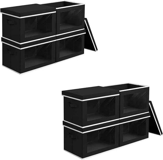 Cube Storage Bins with Lids, Clear Window Storage Baskets for Organizing, Fabric Organizer Bins for Shelves, Closet, Clothes, Towels