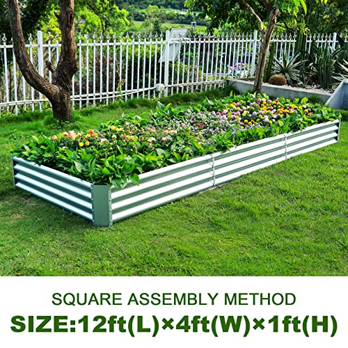 12×4×1ft Galvanized Raised Garden Bed Kit for Vegetables